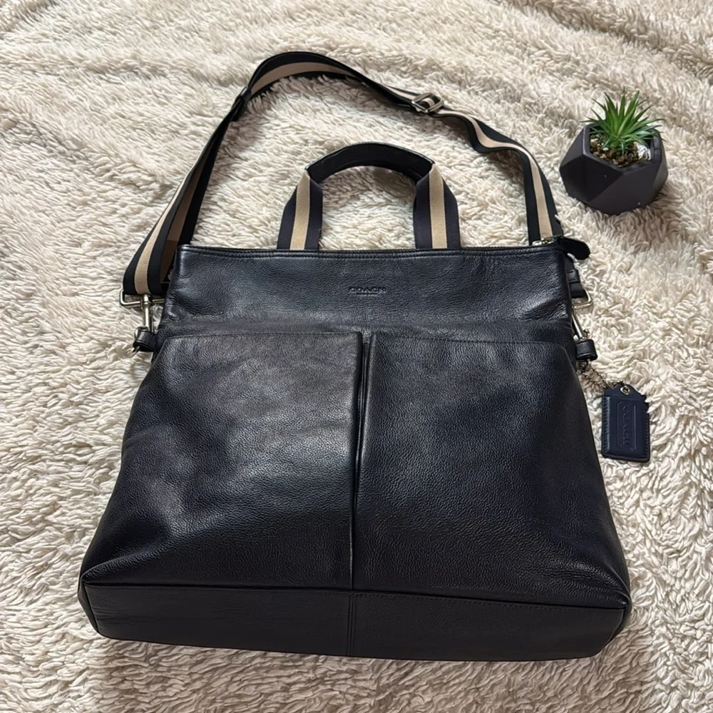 Coach Tote Bag CHARLES FOLDOVER LEATHER Navy /dark blueF54759